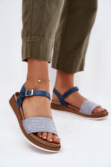Zapatos de mujer azules con trenzas en la correa, Inblu GS000050