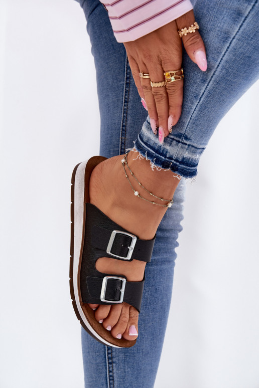 zapatillas de mujer con hebillas Inblu CP000042 de color negro