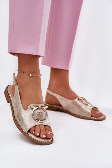 Sandalias de estilo elegante con adornos y tacones anchos S.Barski KV51-003 color dorado