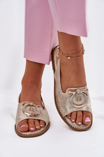 Sandalias de estilo elegante con adornos y tacones anchos S.Barski KV51-003 color dorado 2