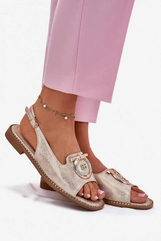 Estilo elegante sandalias con adornos con tacones anchos S.Barski KV51-003 color dorado