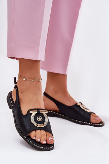 Estilo elegante sandalias con adornos con tacones anchos S.Barski KV51-003 de color negro 2