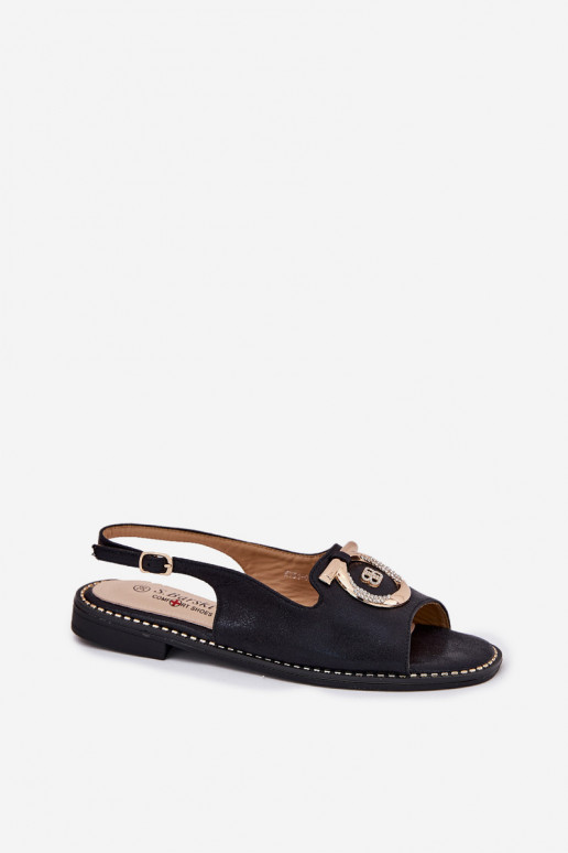 Estilo elegante sandalias con adornos con tacones anchos S.Barski KV51-003 de color negro Estilo elegante sandalias con adornos con tacones anchos S.Barski KV51-003 de color negro