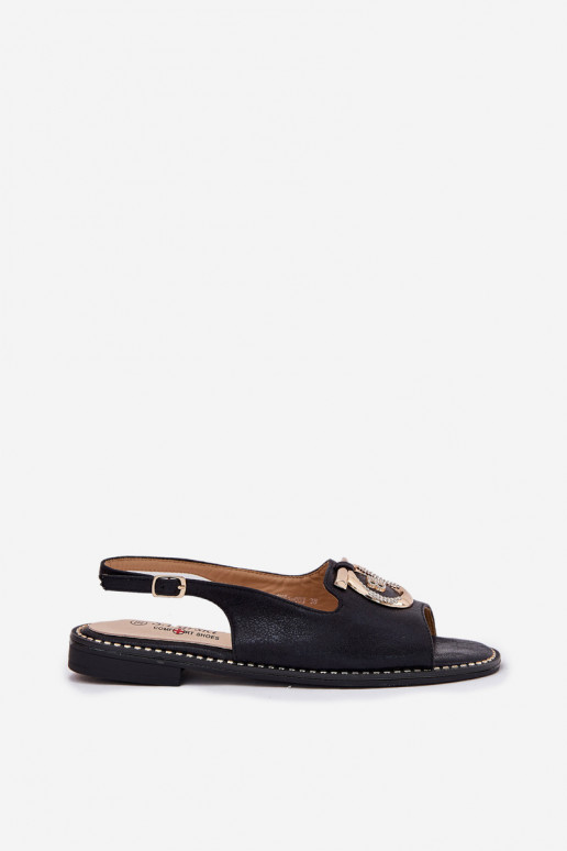 Estilo elegante sandalias con adornos con tacones anchos S.Barski KV51-003 de color negro Estilo elegante sandalias con adornos con tacones anchos S.Barski KV51-003 de color negro