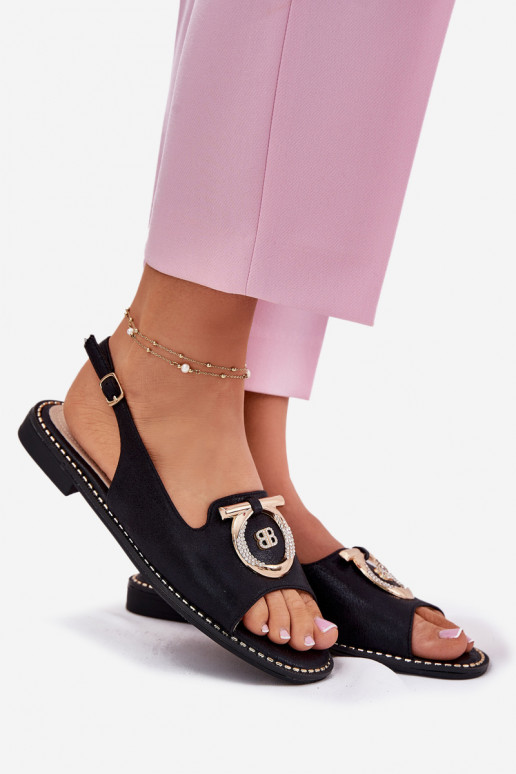 Estilo elegante sandalias con adornos con tacones anchos S.Barski KV51-003 de color negro Estilo elegante sandalias con adornos con tacones anchos S.Barski KV51-003 de color negro