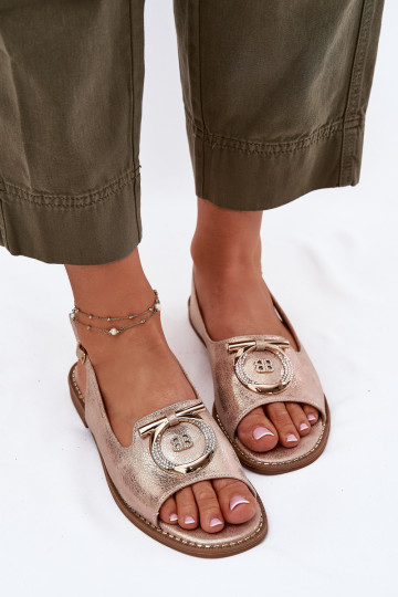Sandalias de estilo elegante con adornos y tacones anchos S.Barski KV51-003 color oro rosa