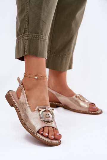 Sandalias de estilo elegante con adornos y tacones anchos S.Barski KV51-003 color oro rosa 2