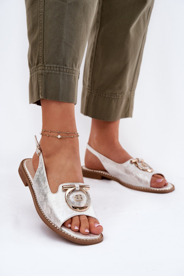 Estilo elegante sandalias con adornos con tacones anchos S.Barski KV51-003 color plata