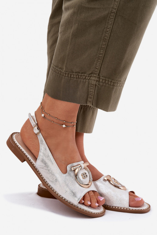 Estilo elegante sandalias con adornos con tacones anchos S.Barski KV51-003 color plata