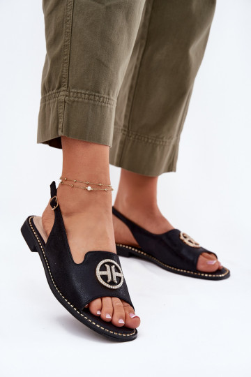 Sandalias de mujer con tacones anchos y ornamentos S.Barski KV51-002 color negro 2