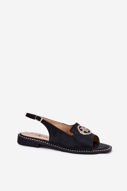 Sandalias de mujer con tacones anchos con adornos S.Barski KV51-002 de color negro Sandalias de mujer con tacones anchos con adornos S.Barski KV51-002 de color negro