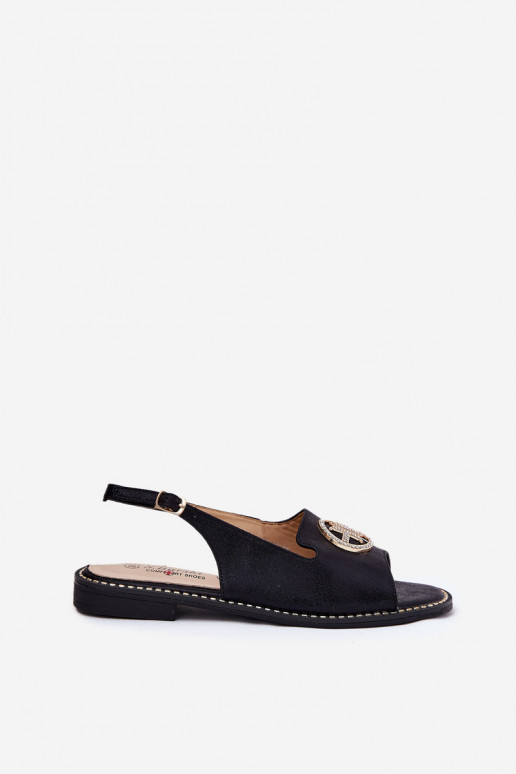 Sandalias de mujer con tacones anchos con adornos S.Barski KV51-002 de color negro Sandalias de mujer con tacones anchos con adornos S.Barski KV51-002 de color negro