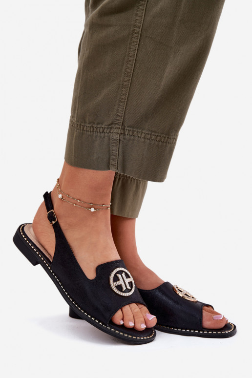 Sandalias de mujer con tacones anchos con adornos S.Barski KV51-002 de color negro Sandalias de mujer con tacones anchos con adornos S.Barski KV51-002 de color negro