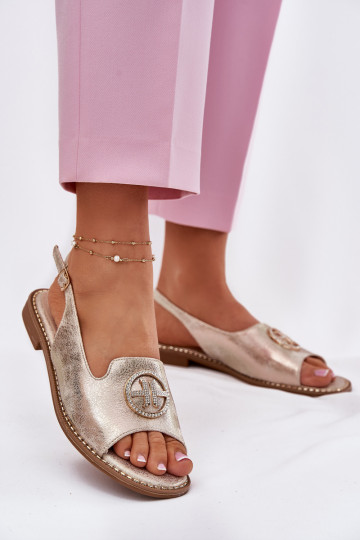 Sandalias de mujer con tacones anchos con adornos S.Barski KV51-002 color dorado