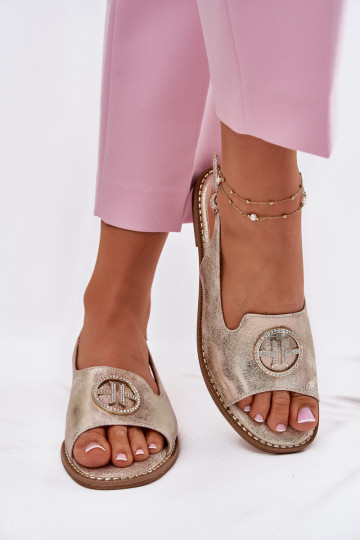 Sandalias de mujer con tacones anchos con adornos S.Barski KV51-002 color dorado 2
