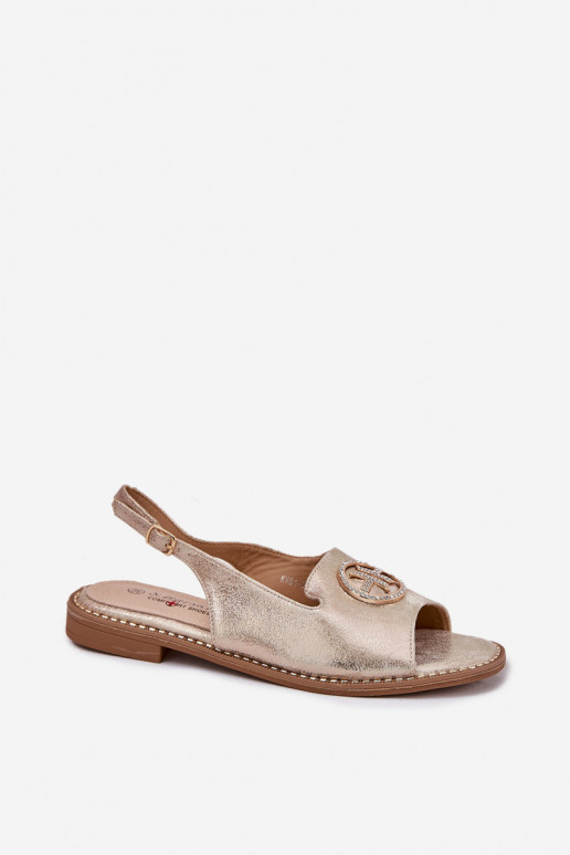 Sandalias de mujer con tacones anchos con adornos S.Barski KV51-002 color dorado