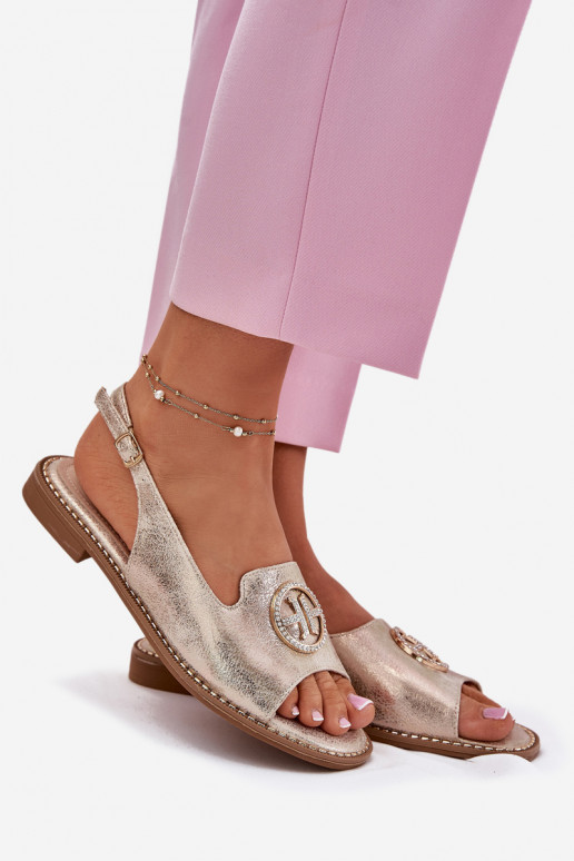 Sandalias de mujer con tacones anchos con adornos S.Barski KV51-002 color dorado