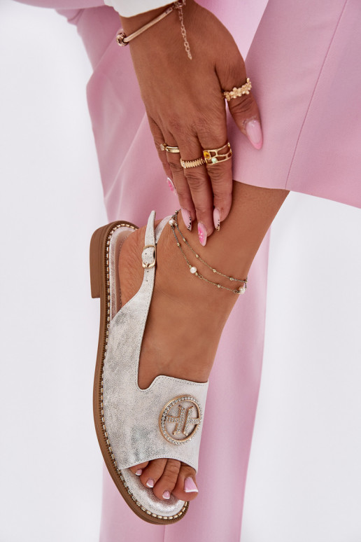 Sandalias de mujer con tacones anchos con adornos S.Barski KV51-002 color plata Sandalias de mujer con tacones anchos con adornos S.Barski KV51-002 color plata