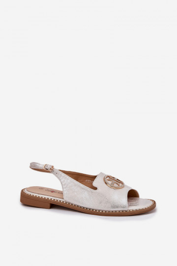 Sandalias de mujer con tacones anchos con adornos S.Barski KV51-002 color plata 2