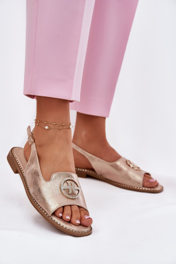 Sandalias de mujer con tacones anchos con adornos S.Barski KV51-002 color oro rosa