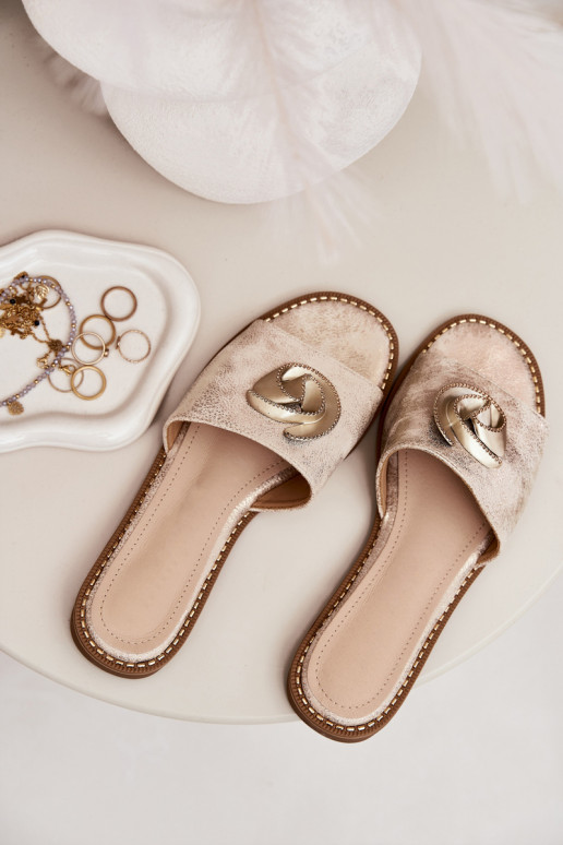 zapatillas de mujer con tacones anchos Con decoraciones Detalem KV51-007 color dorado zapatillas de mujer con tacones anchos Con decoraciones Detalem KV51-007 color dorado