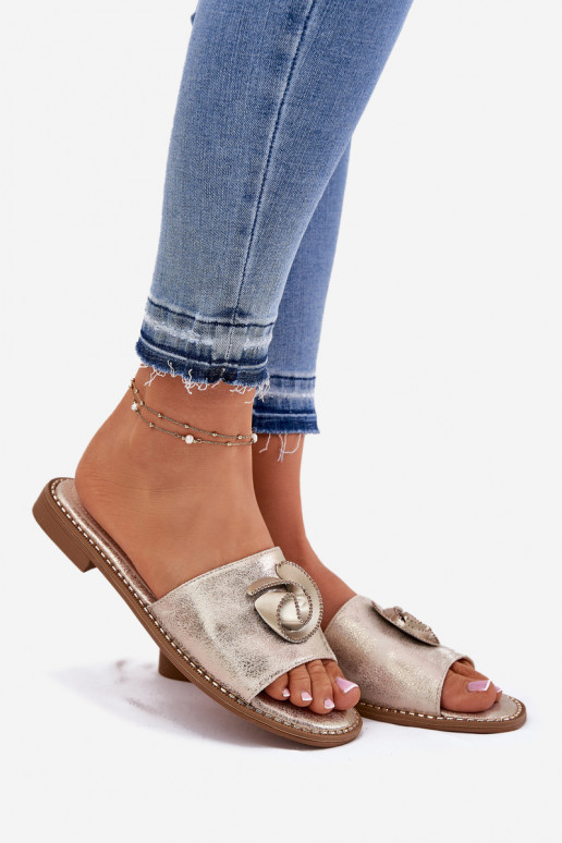 zapatillas de mujer con tacones anchos Con decoraciones Detalem KV51-007 color dorado zapatillas de mujer con tacones anchos Con decoraciones Detalem KV51-007 color dorado