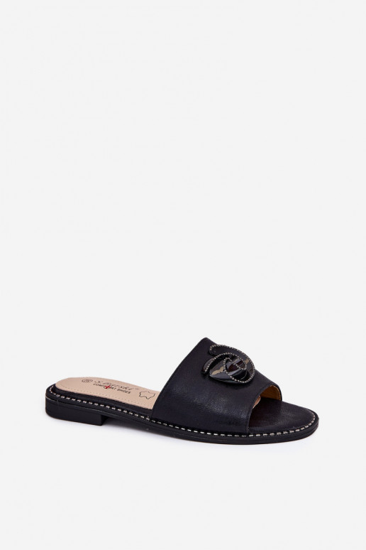 zapatillas de mujer con tacones anchos Con decoraciones Detalem KV51-007 de color negro zapatillas de mujer con tacones anchos Con decoraciones Detalem KV51-007 de color negro