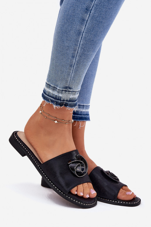 zapatillas de mujer con tacones anchos Con decoraciones Detalem KV51-007 de color negro zapatillas de mujer con tacones anchos Con decoraciones Detalem KV51-007 de color negro