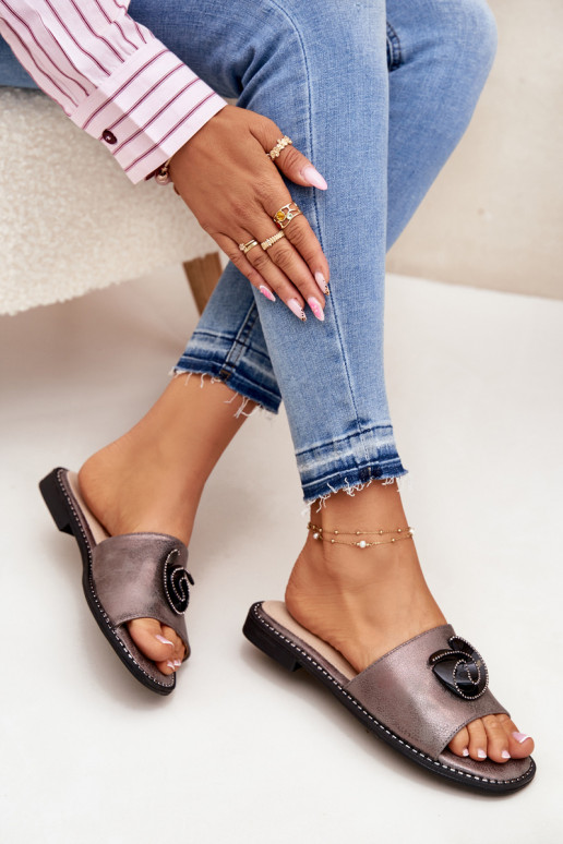 zapatillas de mujer con tacones anchos Con decoraciones Detalem KV51-007 color gris zapatillas de mujer con tacones anchos Con decoraciones Detalem KV51-007 color gris