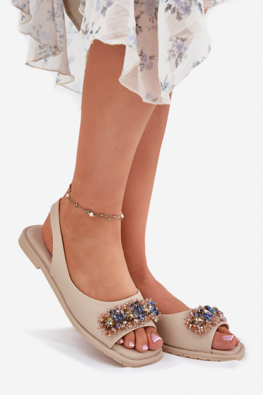 Sandalias planas para mujer. con ojos brillantes S.Barski KV51-079 beige