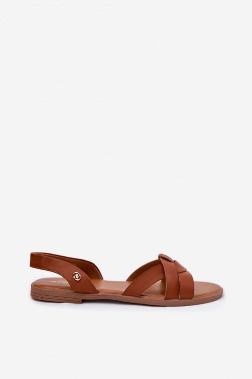 Sandalias planas para mujer. de cuero ecológico color marrón Illoria