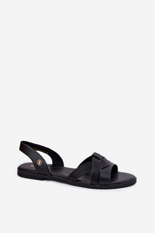 Sandalias planas para mujer. de cuero ecológico de color negro Illoria