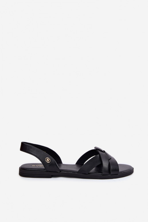 Sandalias planas para mujer. de cuero ecológico de color negro Illoria