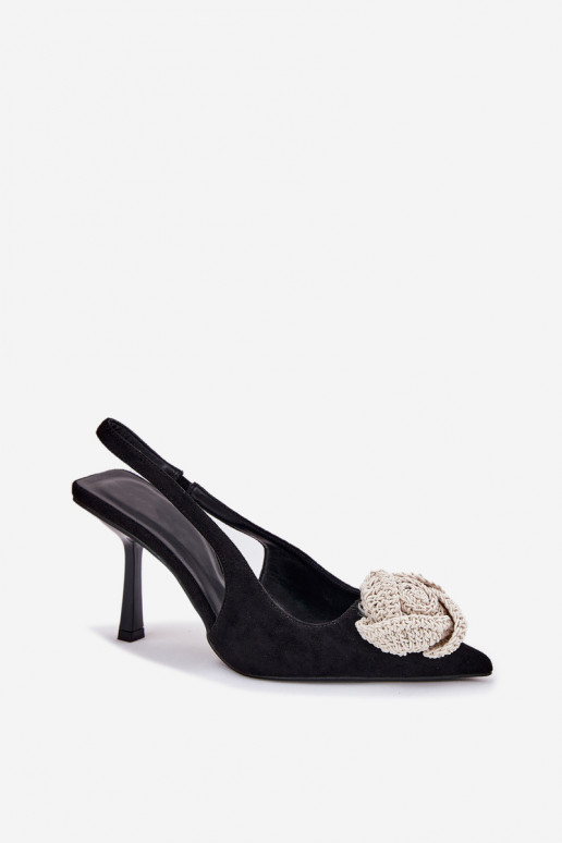 zapatos de tacón alto con adornos de gamuza ecológicaoAe de color negro Anodera