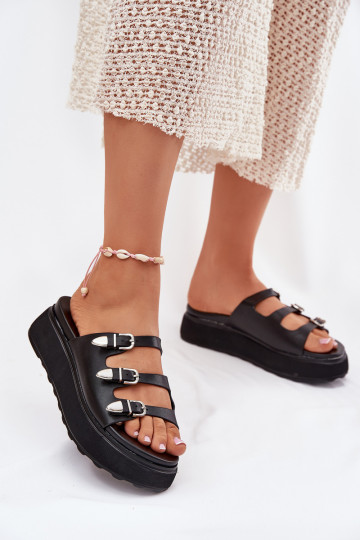 zapatillas de mujer con una plataforma con rayas de color negro Nimiotte 2