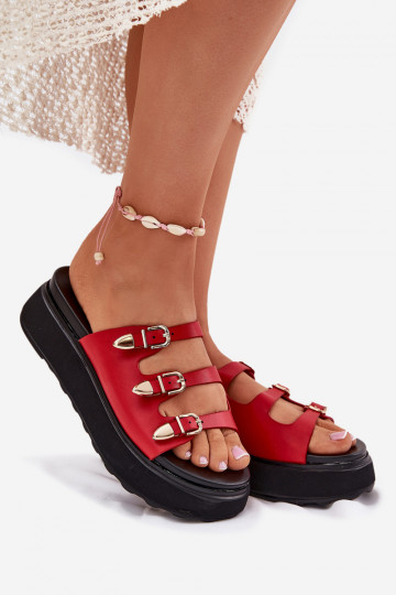 zapatillas de mujer con una plataforma con rayas color rojo Nimiotte 2