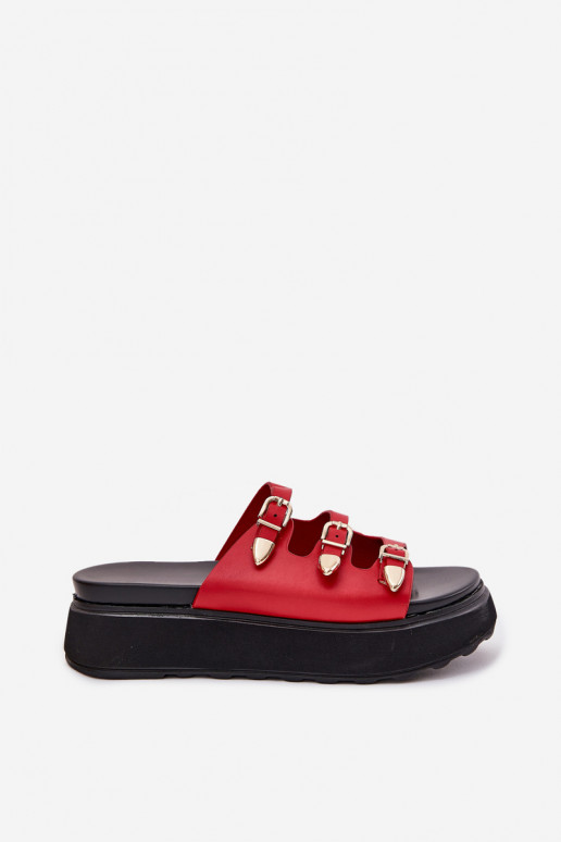 zapatillas de mujer con una plataforma con rayas color rojo Nimiotte