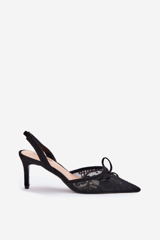 con motivos de encaje zapatos de tacón alto con el talón abierto de color negro Annivirae