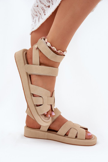 Sandalias de mujer con cierres adhesivos Uvissa color arena 2