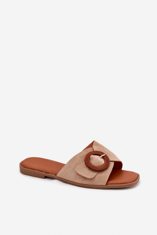 zapatillas de mujer con tacones anchos con hebillas beige Lanoni