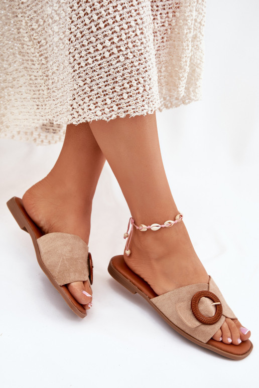 zapatillas de mujer con tacones anchos con hebillas beige Lanoni