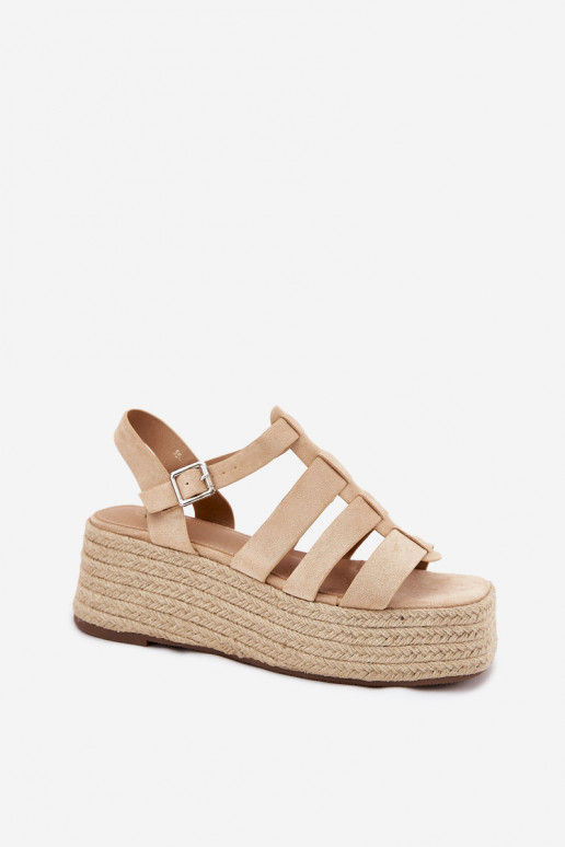 Sandalias de mujer con rayas I Plecionką beige Pardauss