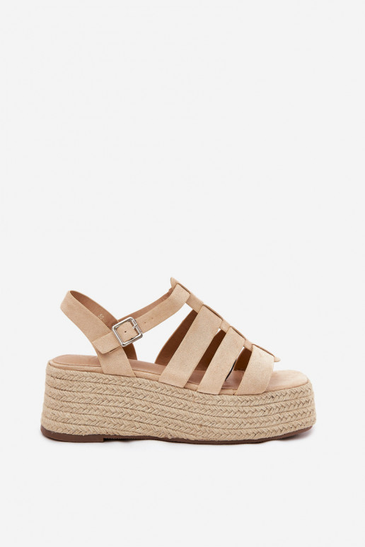Sandalias de mujer con rayas I Plecionką beige Pardauss