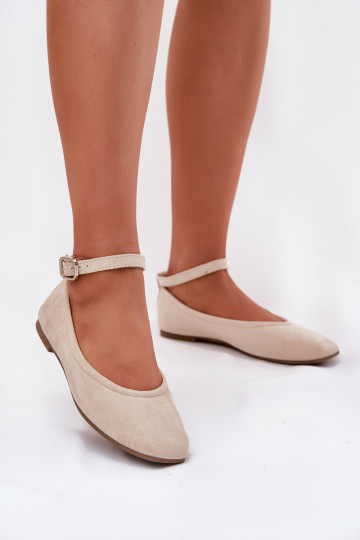 Eko Bailarinas de ante con correas I con hebillas beige Deomira
