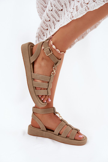 Sandalias de mujer con plataforma y detalles en color dorado Kartia color caqui