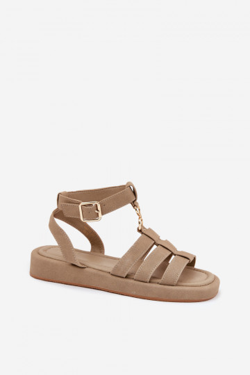 Sandalias de mujer con plataforma y detalles en color dorado Kartia color caqui 2