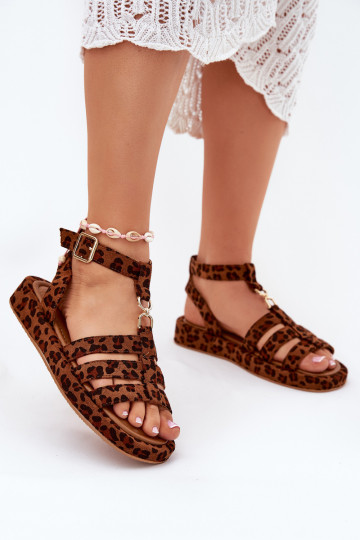 Sandalias de mujer con plataforma y detalles en color dorado Kartia con estampado de leopardo 2