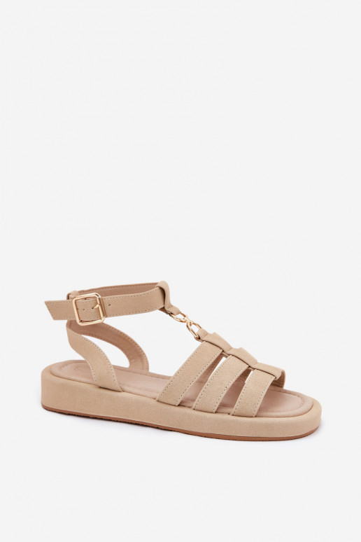 Sandalias de mujer con una plataforma Ze color doradom Detalem beige Kartia