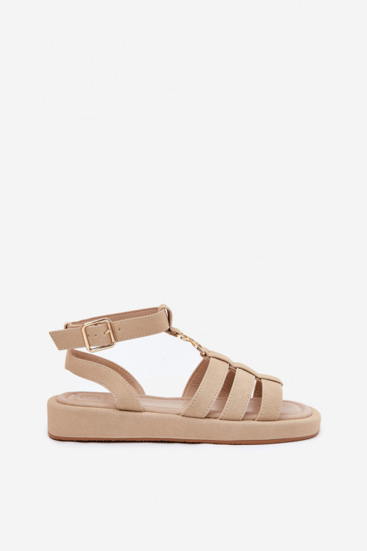 Sandalias de mujer con una plataforma Ze color doradom Detalem beige Kartia