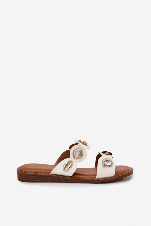 zapatillas de mujer Ze color doradomi Przypinkami el color blanco Jenoriela